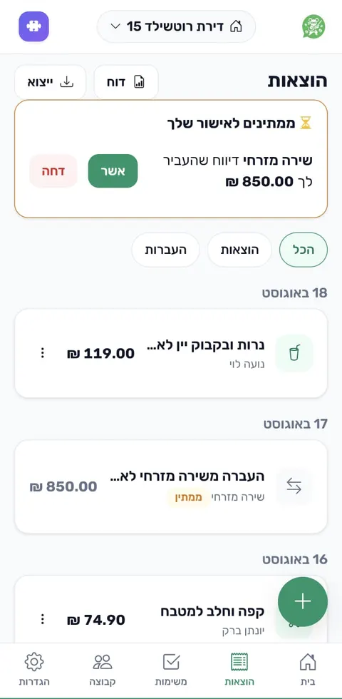 כל ההוצאות וההעברות של הקבוצה במקום אחד